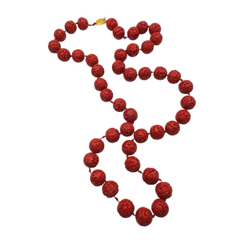 Long Vintage Cinnabar Necklace